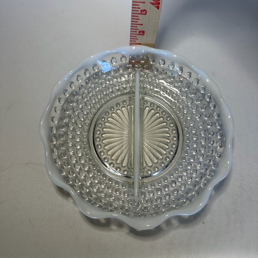 Vintage Anchor Hocking Moonstone Hobnail Divided Opalescent Relish Candy Dish - Picture 5 of 5